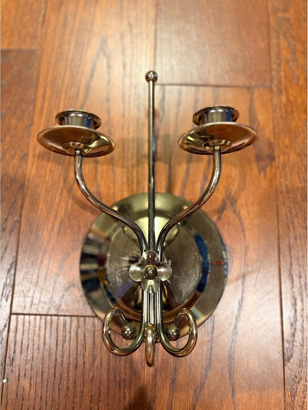 Vintage Home Interior Brass Tone Metal Wall Mount Candle Sconce